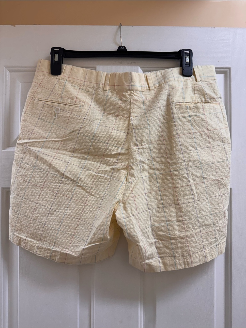 Vintage Land’s End size 38 Yellow seersucker shorts with check pattern preppy - Picture 3 of 8